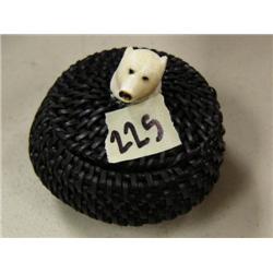 2-1/2" loosely woven baleen basket with polar bear's head finial made by Jerry H. (2)