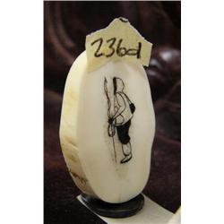 CHOICE on 4 ivory platchets with scrimshawed hunters with harpoons- mounted on baleen (2)