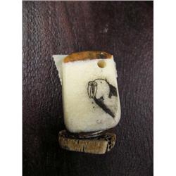 Ivory platchet with scrimshawed walrus mounted on bone (2)