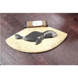 Small wood ulu with whale made from baleen on blade and baleen and bone handle- 1-3/4"x 3-1/8" (2)