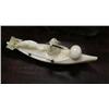 Image 1 : White carved ivory hunter in qayaq with seal and seal poke and baleen handled harpoon- 1-1/4" tall, 