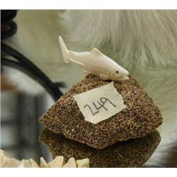 White bone carved salmon mounted on bone- 1-1/2" tall, approx. 2" long (2)