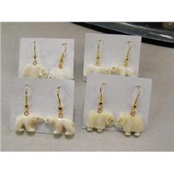 Lot of 4 Ivory earrings by RB Kokuluk - 2 Musk Ox, 2 Polar bear (2)