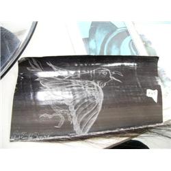 Baleen piece with bird etching by Susan Rapp and Robert Crumley 10"x5.5"