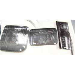 Lot of 3 baleen pieces with Eagle and Native with eagle headdress etchings by Simon Okpealuk - 8"x5.