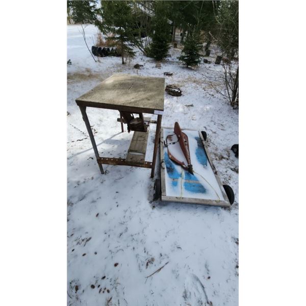 Vintage table saw, cart, plow part