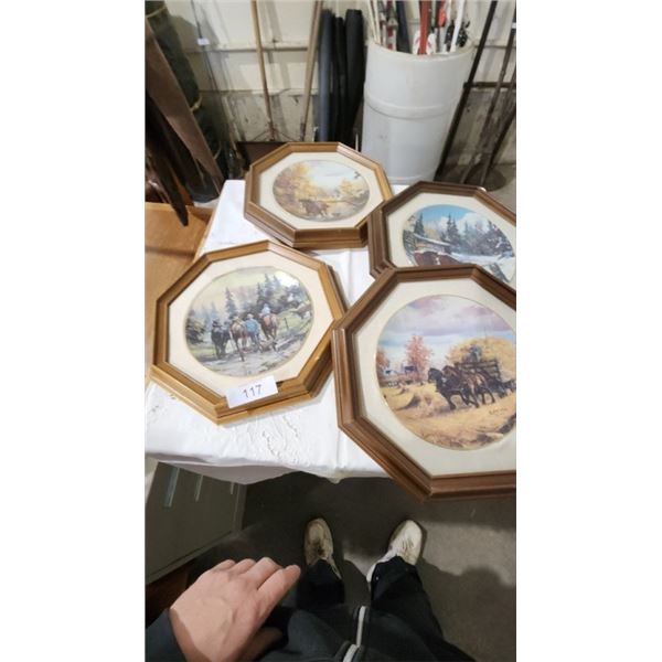 4 octagonal framed artwork plates