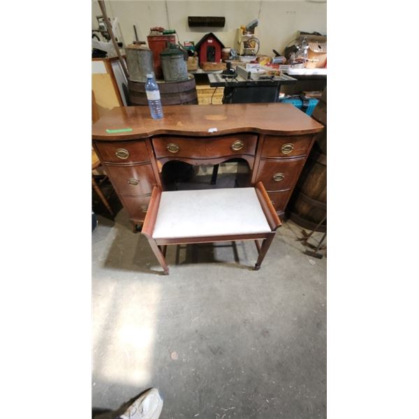 Antique Vanity Desk & sitting bench 46.5x19x31