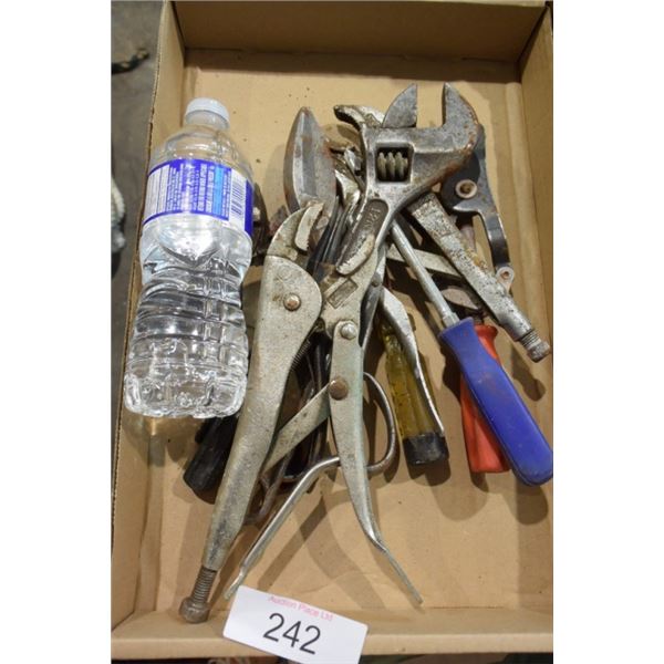 Cresent wrench, vice grips, tin shears,