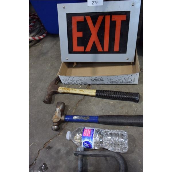 Claw hammer, ball peen hammer, Exit sign, U- bolt