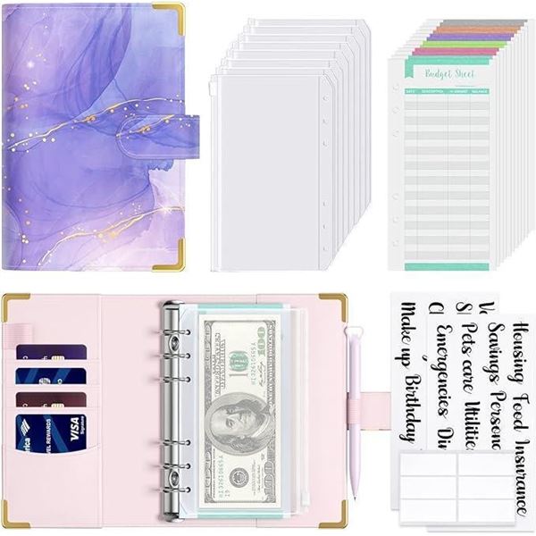 Rnivvi Budget Binder, A6 Binder Money Organizer for Cash, PU Leather Budget Binder with Zipper Cash 