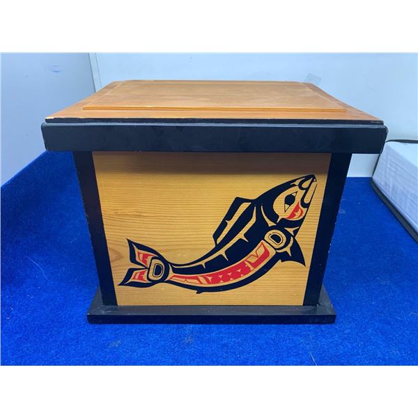 Wooden Haida West Coast Indigenous Box by Clarence A Wells Blackfish