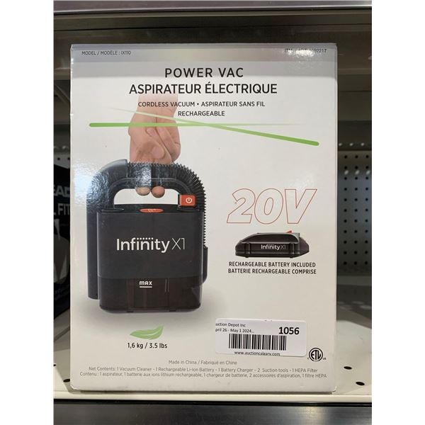 Infinity X1 20V Model IX110 Power Vac Cordless Vacuum Rechargable Battery Included