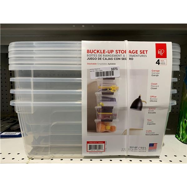 Buckle up storage set pack of 4 clear plastic storage containers