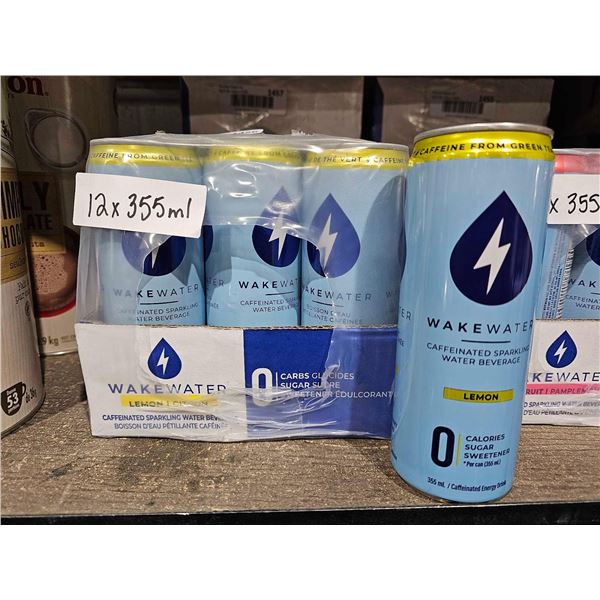 Wake Water Caffeinated Sparkling Water - Lemon - 12x355ml