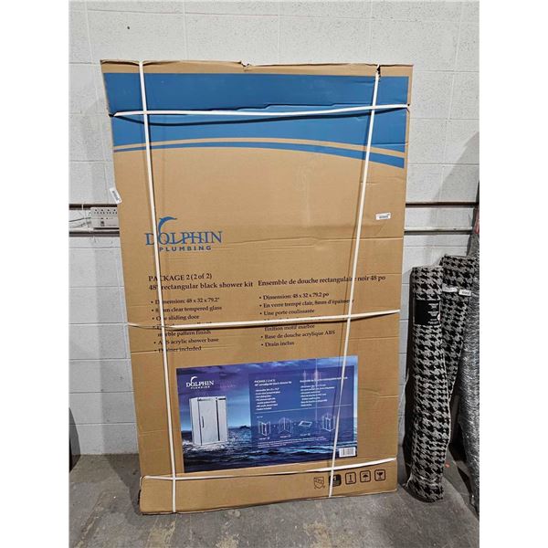 Dolphin 48" Rectangular Black Shower Kit  - One Sliding Door