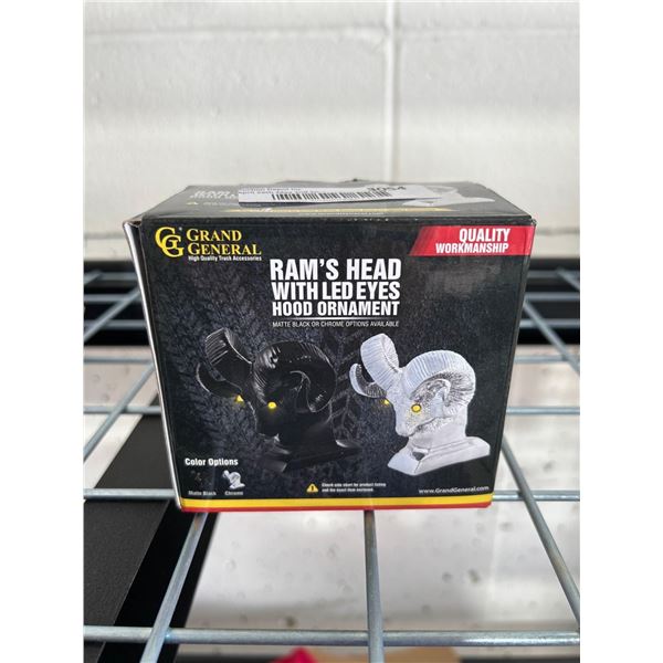 Grand General Rams Head with LED Eyes Hood Ornament