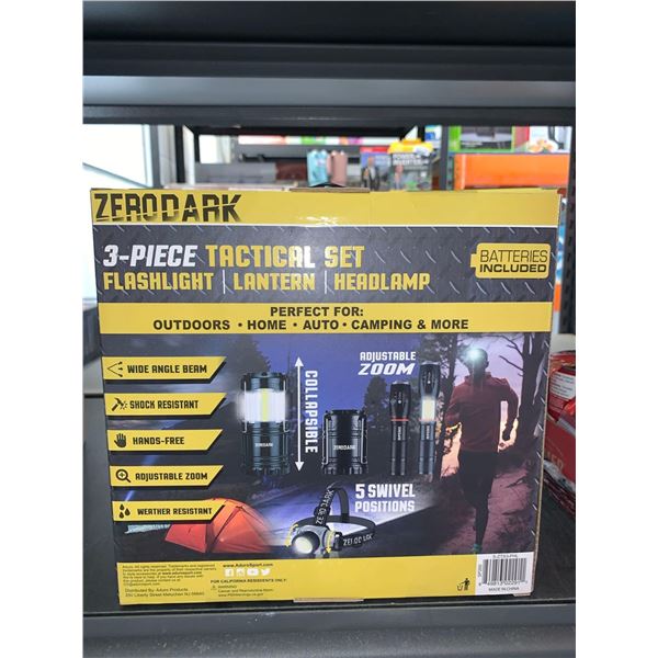 Zero Dark 3-Piece Tactical Set Flashlight, Lantern, Headlamp