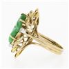 Image 6 : Vintage 14k Gold Carved Leaf Jade & Diamond Dual Finish Open Frame Cocktail Ring