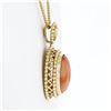 Image 3 : Vintage 14k Gold Oval Cabochon Coral Open Beaded Frame Pendant w/ Chain Necklace