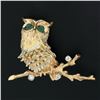 Image 2 : Vintage Detailed Textured 14K TT Gold Diamond & Chalcedony Owl on Branch Brooch