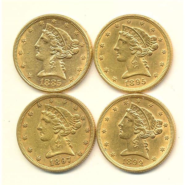 (4) $5.00 Liberty Gold Almost Mint