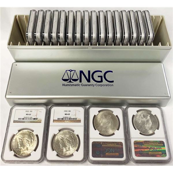 (20) NGC MS63 Peace Silver Dollars