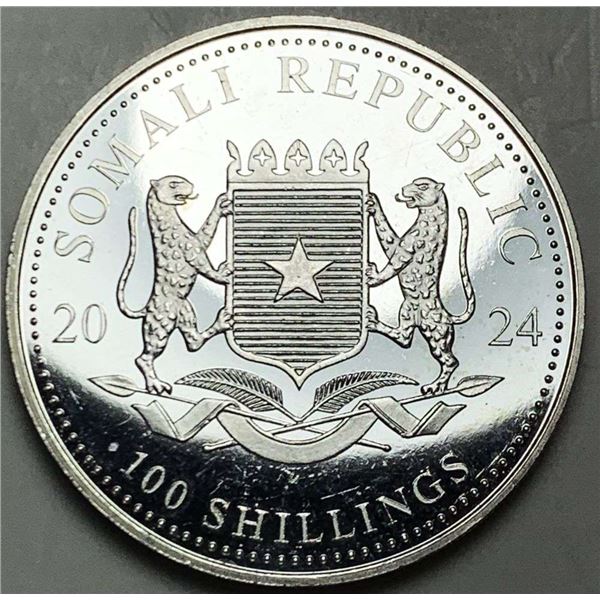2024 Somali Republic 100 Shillings African Wildlife "Elephant" Proof 1 ozt .9999 Silver