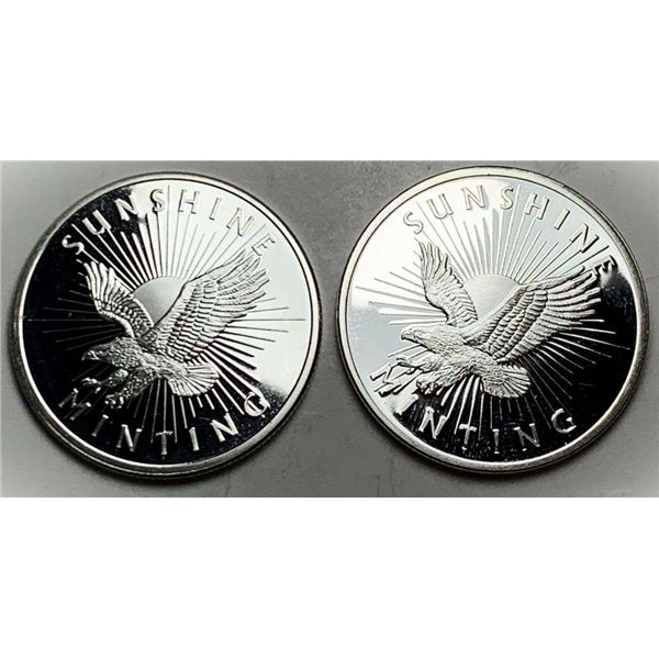 (2) Sunshine Minting Eagle Proof 1/2 ozt .999 Silver