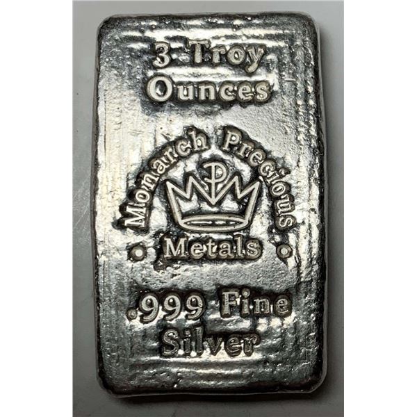 Monarch Precious Metals 3 ozt .999 Silver Bar