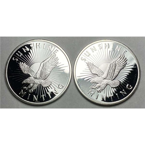 (2) Sunshine Minting Eagle Proof 1/2 ozt .999 Silver