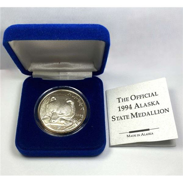 1994 Alaska Mint "Grizzly" The Official State Medallion Proof 1 ozt .999 Silver