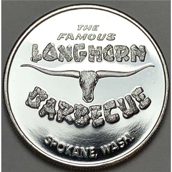 The Famous Longhorn Barbeque Spokane, WA Proof 1 ozt .999 Silver Trade Unit