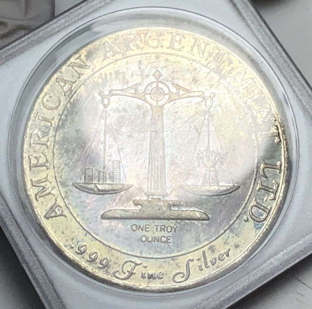 Vintage Toned American Argent Mint World Trade 1 ozt .999 Silver
