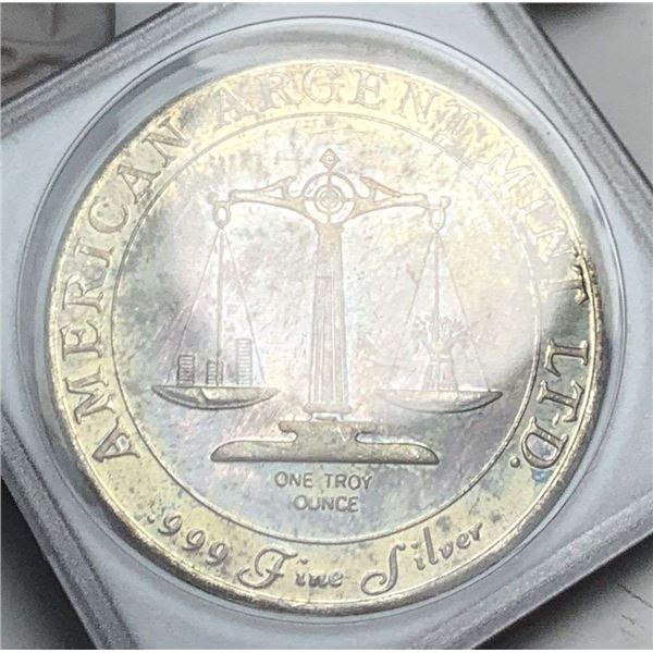 Vintage Toned American Argent Mint World Trade 1 ozt .999 Silver