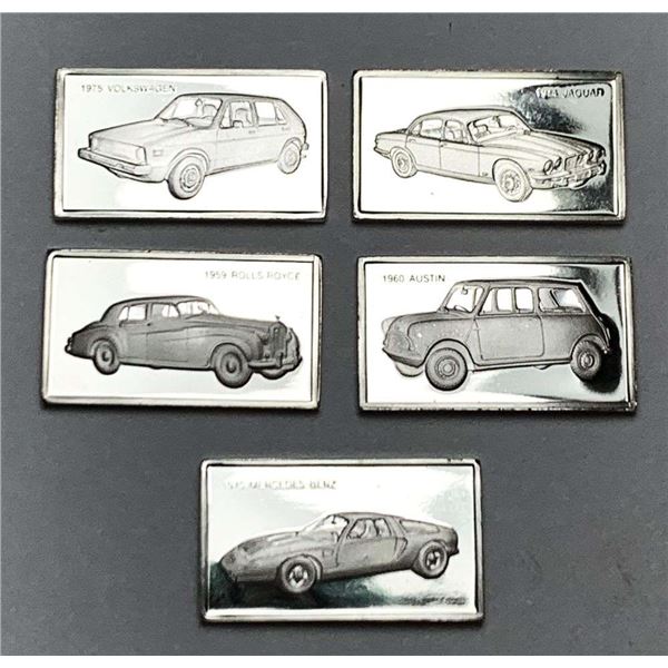 (5) Vintage European Cars .925 Silver Bars