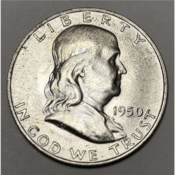 1950-D Franklin Silver Half Dollar MS65