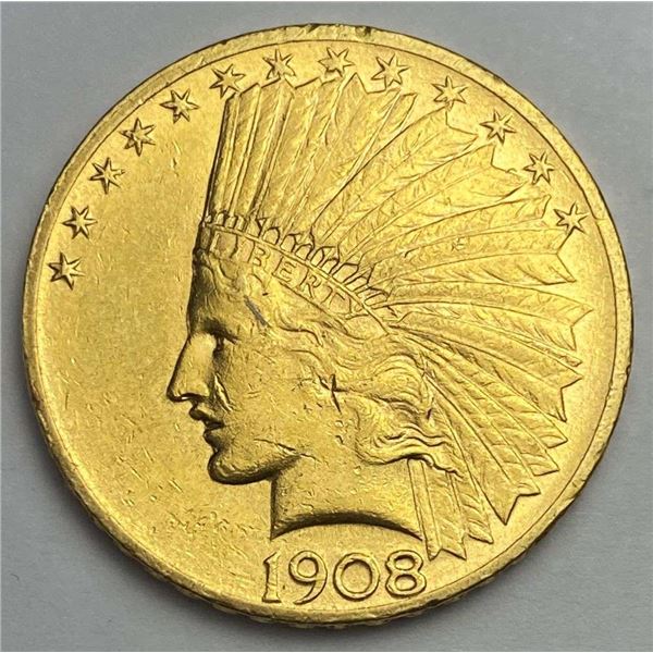 1908 Gold $10 Indian Head AU58