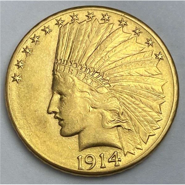 1914-D Gold $10 Indian Head AU58