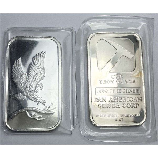 (2) SilverTowne / Pan American Corp 1 ozt .999 Silver Bars