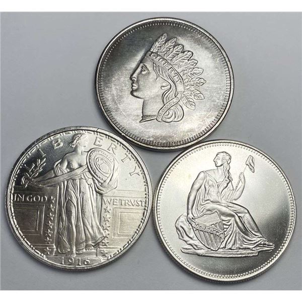 Indian Head / Standing Liberty / Seated Liberty Design 1 ozt .999 Silver (3-coins)