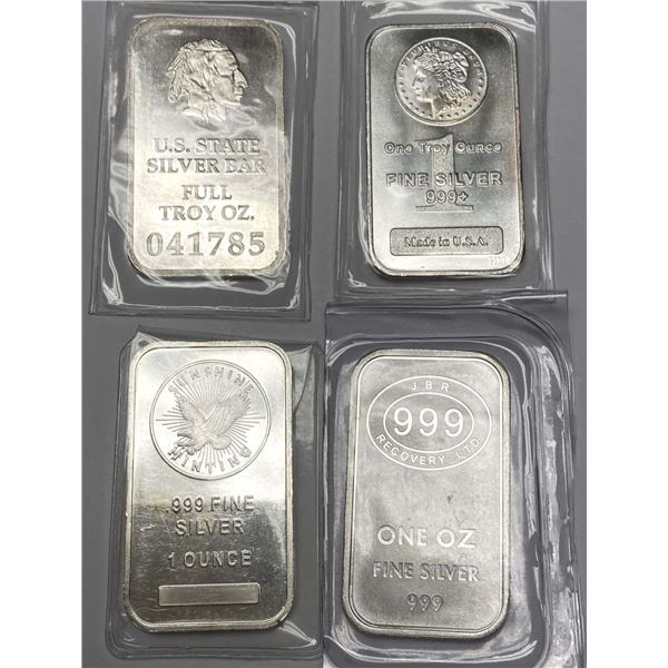 (4) U.S. State / Morgan Design / Sunshine Minting / JBR 1 ozt .999 Silver Bars