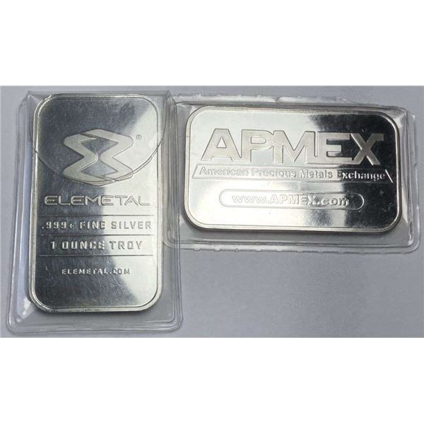 Apmex / Elemetal 1 ozt .999 Silver Bars (2-bars)