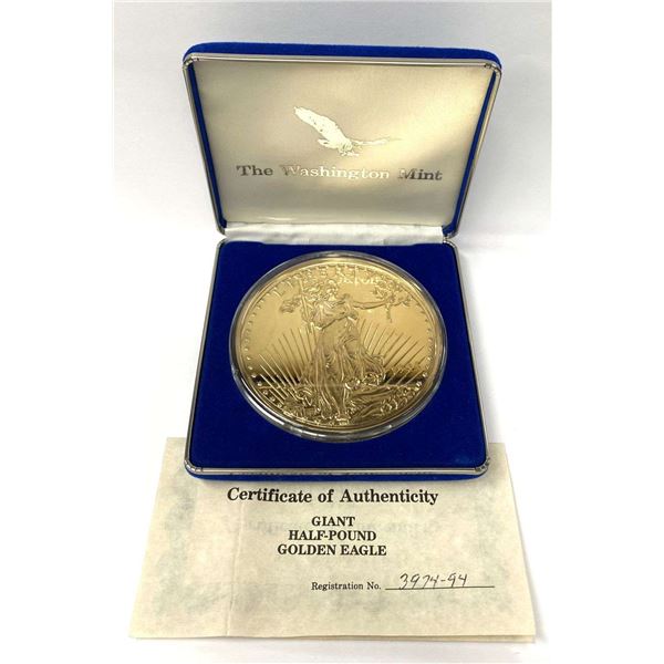 1994 Giant Half Pound Washington Mint Golden Eagle 24k Gold Layered Proof .999 Silver
