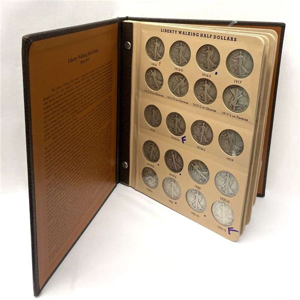 (65-coins) 1916-1947-D Liberty Walking Silver Half Dollar Album VG-XF