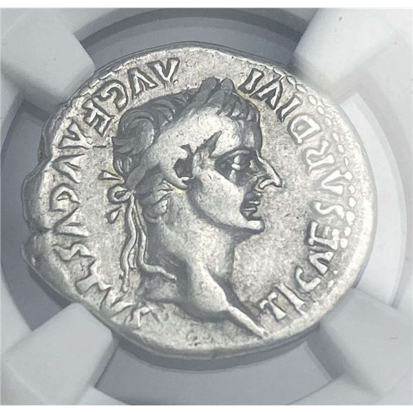 Roman Empire Tiberius AR Denarius (AD 14-37) NGC Ch. Fine