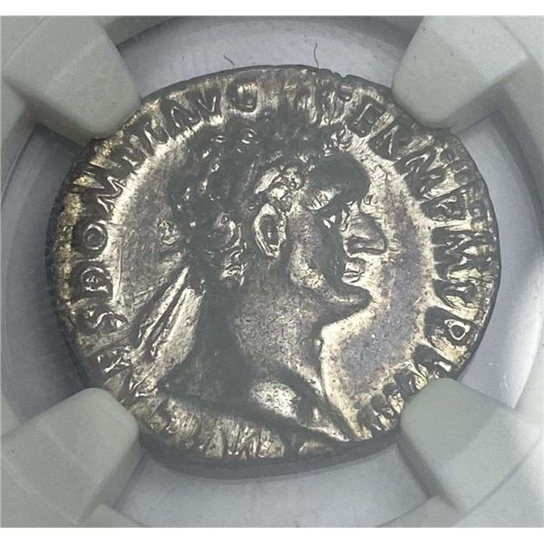 Roman Empire Domitian AR Denarius (AD 81-96) NGC Ch. XF