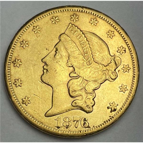 1876-CC Gold $20 Saint Gaudens AU53 Details