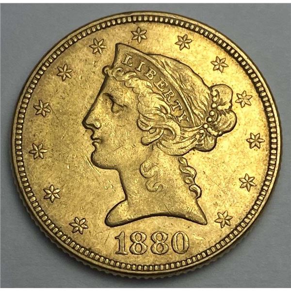 1880 Gold $5 Liberty Head MS62