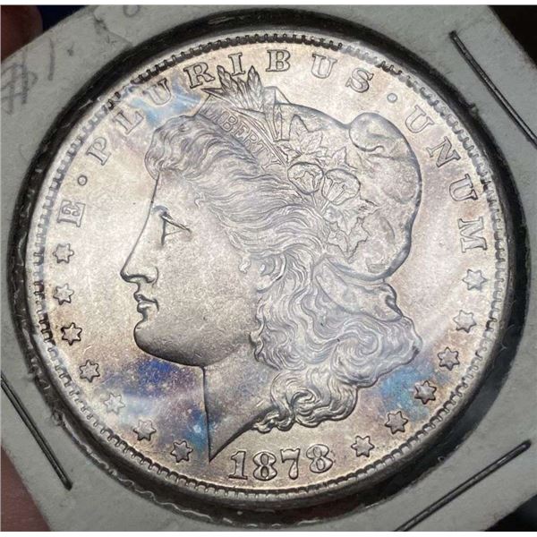 Original Toning 1878-CC Morgan Silver Dollar AU55